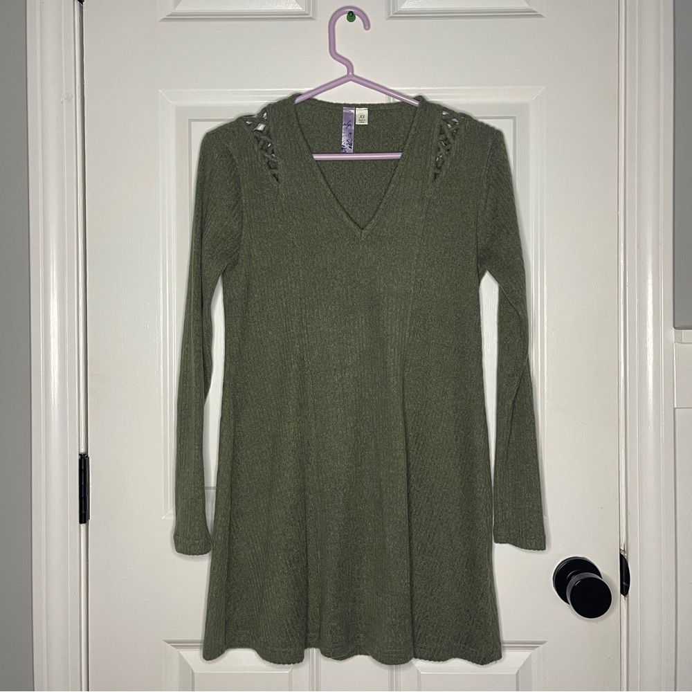 Alya Olive Green Knit Sweater Dress
